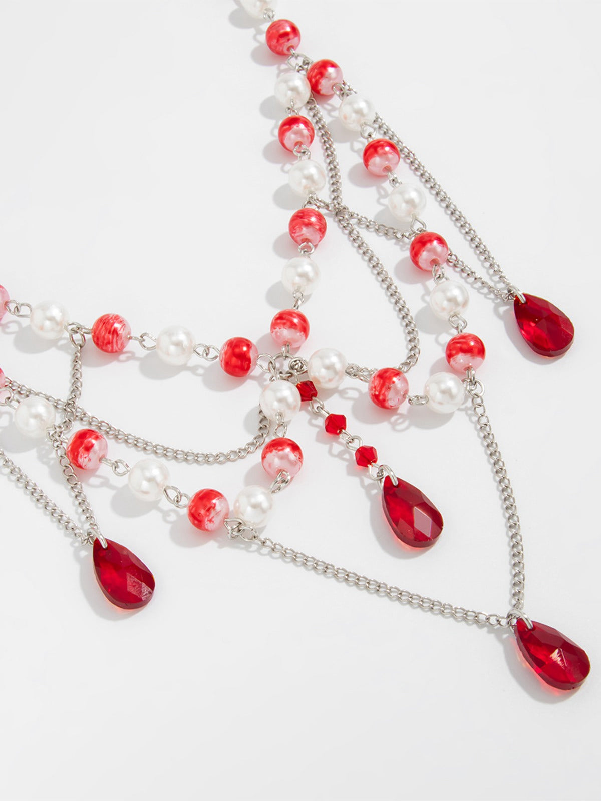 Vintage Faux Pearl & Ruby Blood Drop Necklace