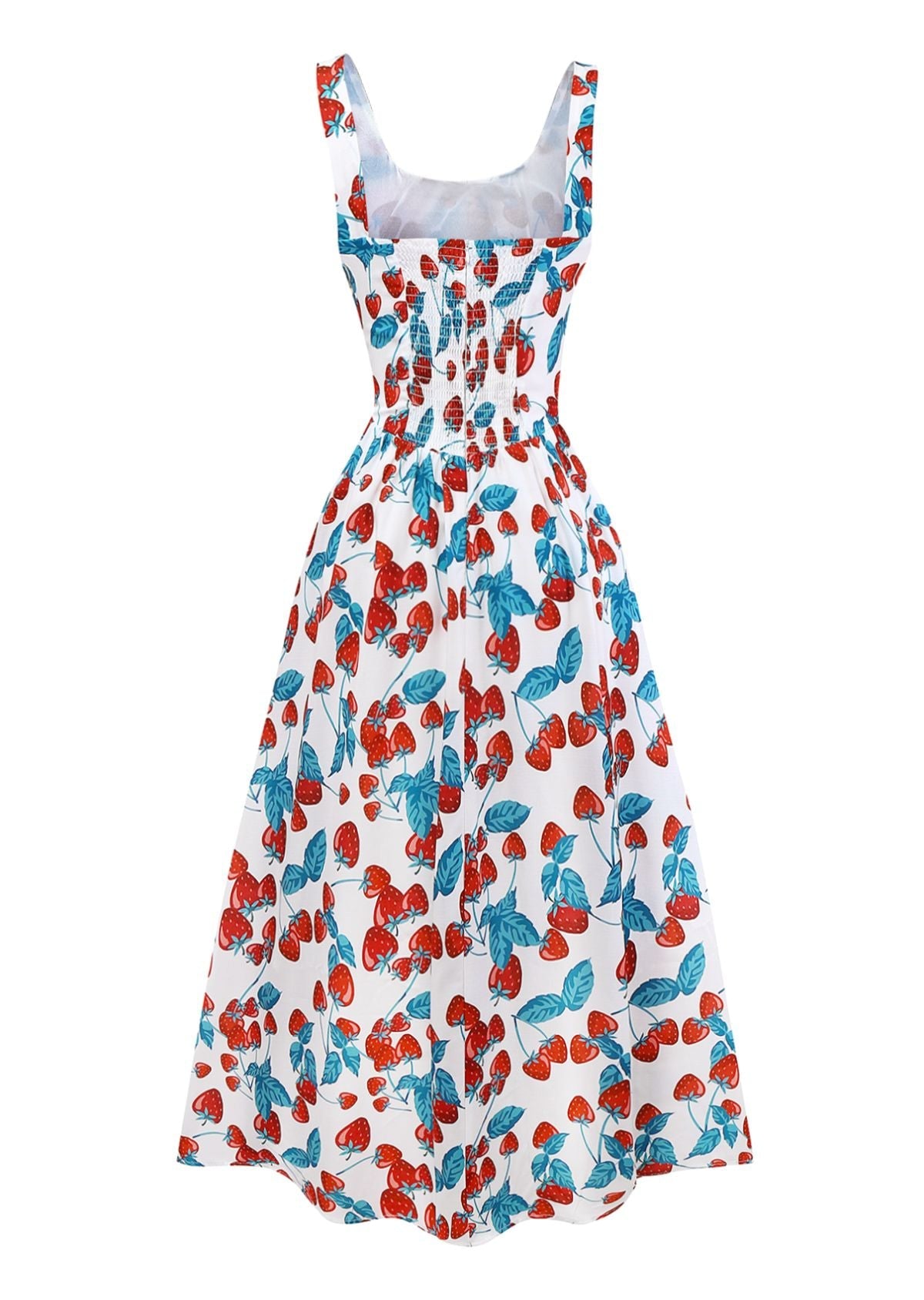 1950s Strawberry Square Neck Wide Strap Dress