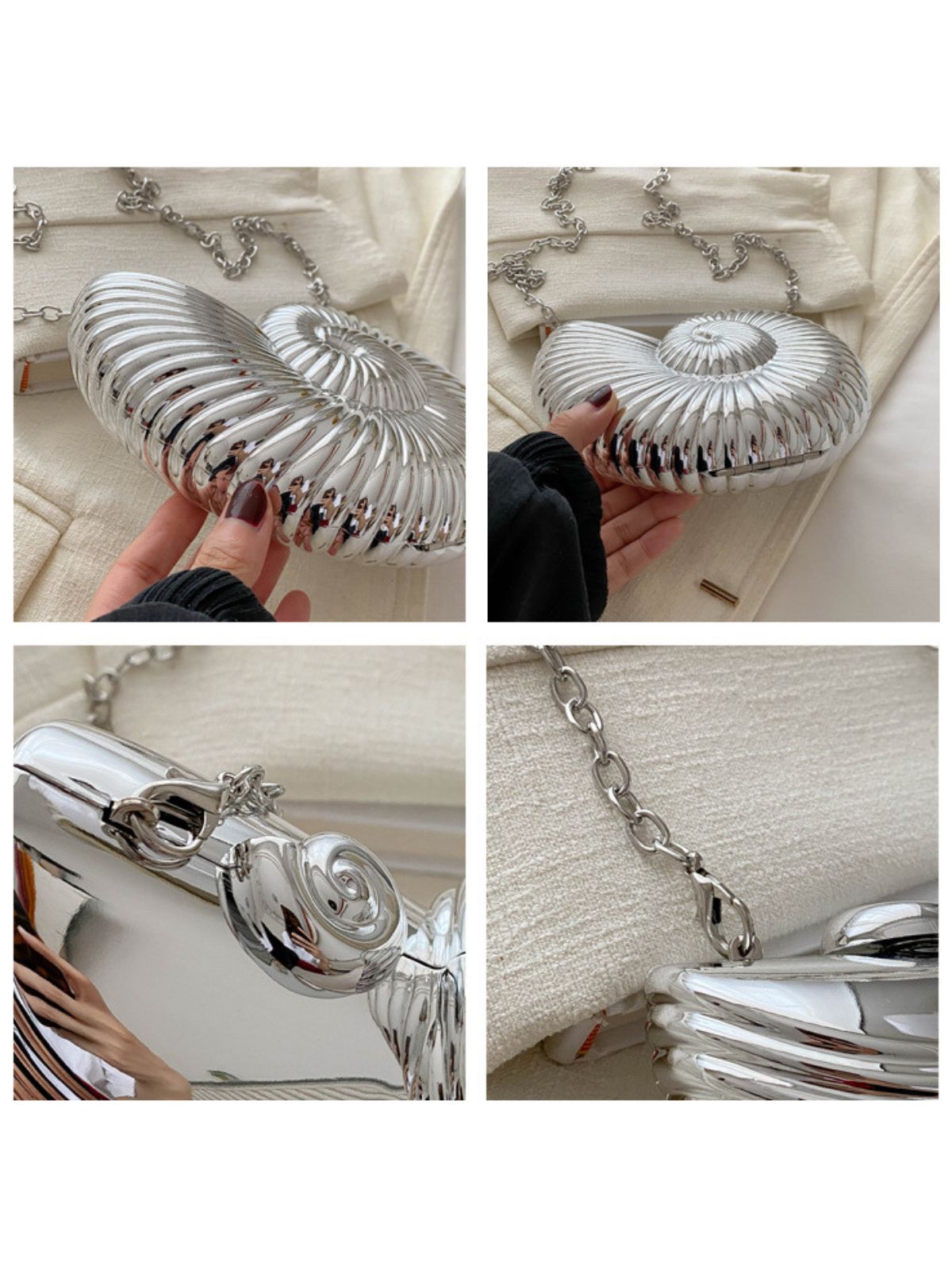 Metallic Seashell Clutch Chain Bag