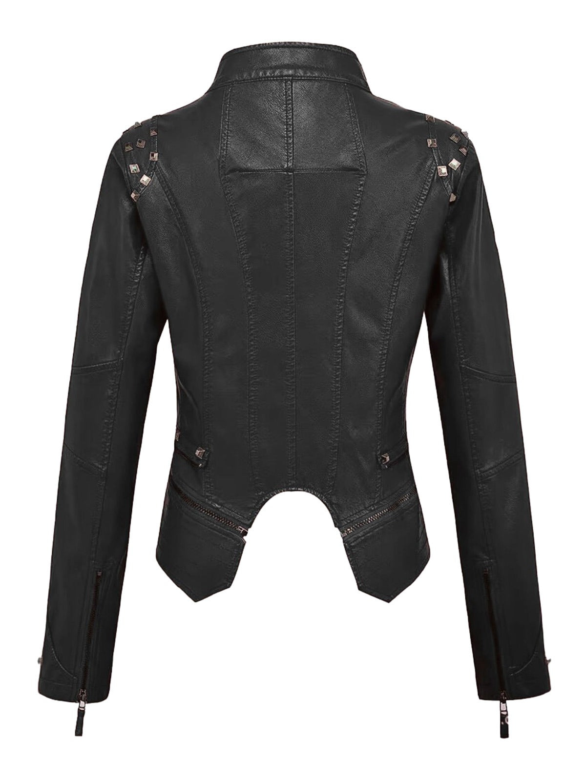 Black 1980s Irregualr Hem Rivet Motocycle Jacket