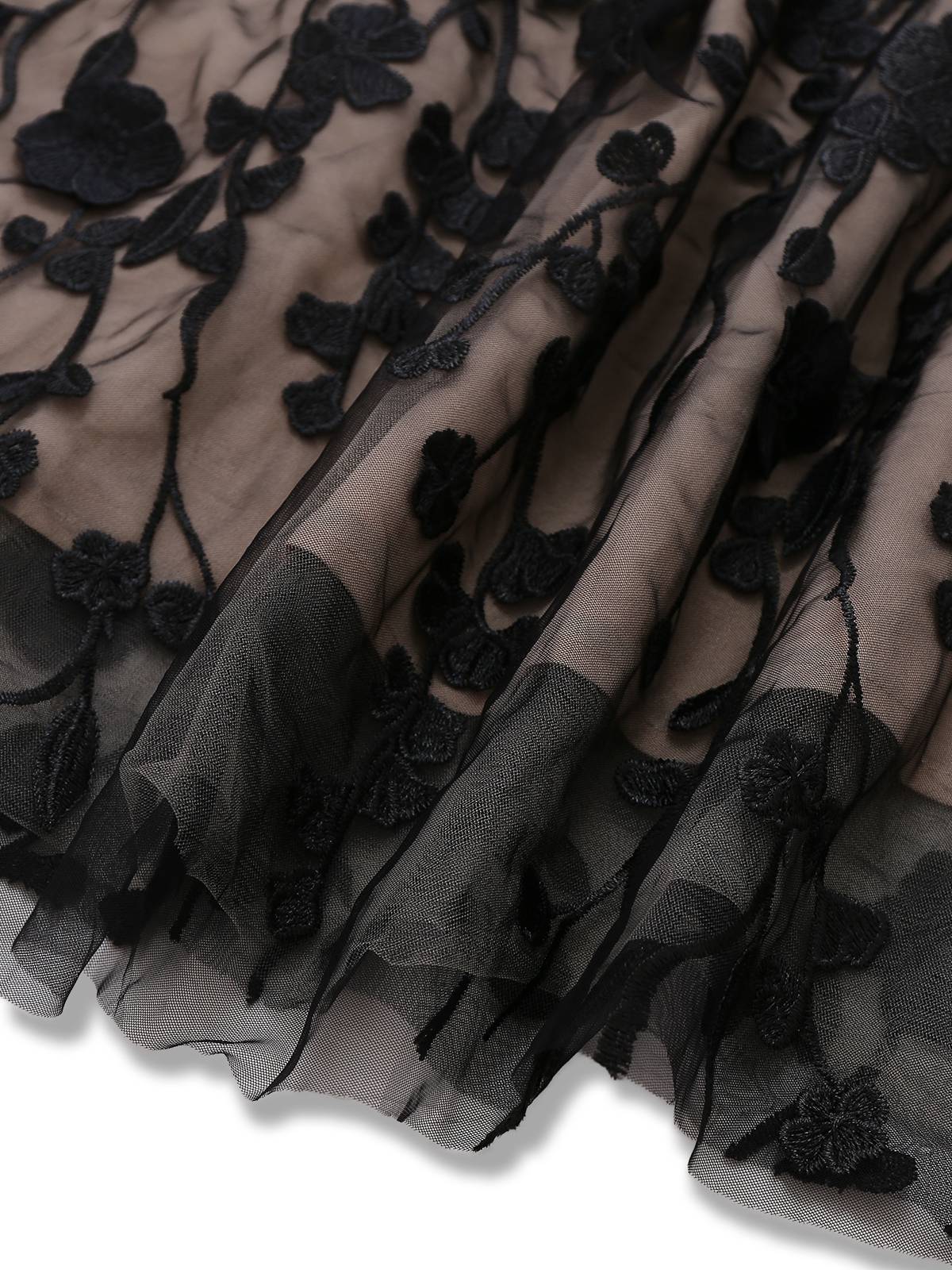 Black 1950s Bandeau Mesh 3D-Floral Patchwork Dress
