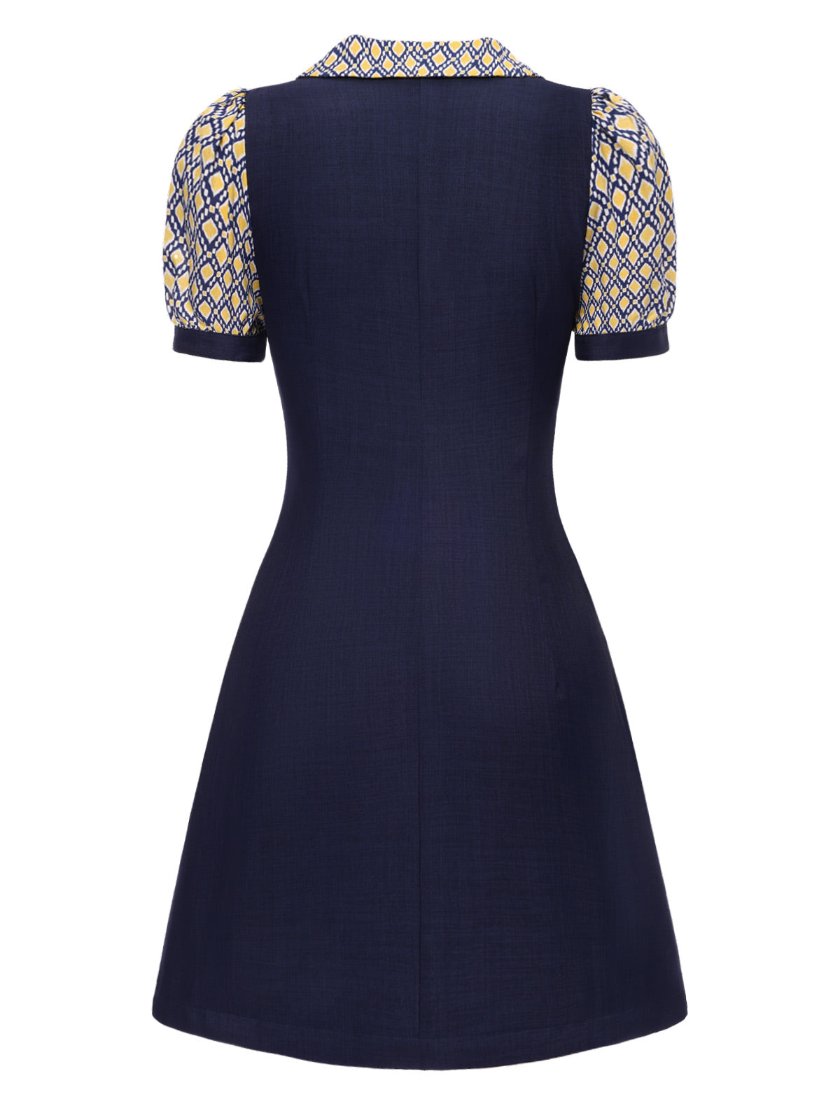 Blue 1960s Peter Pan Collar Diamond-Print Dress