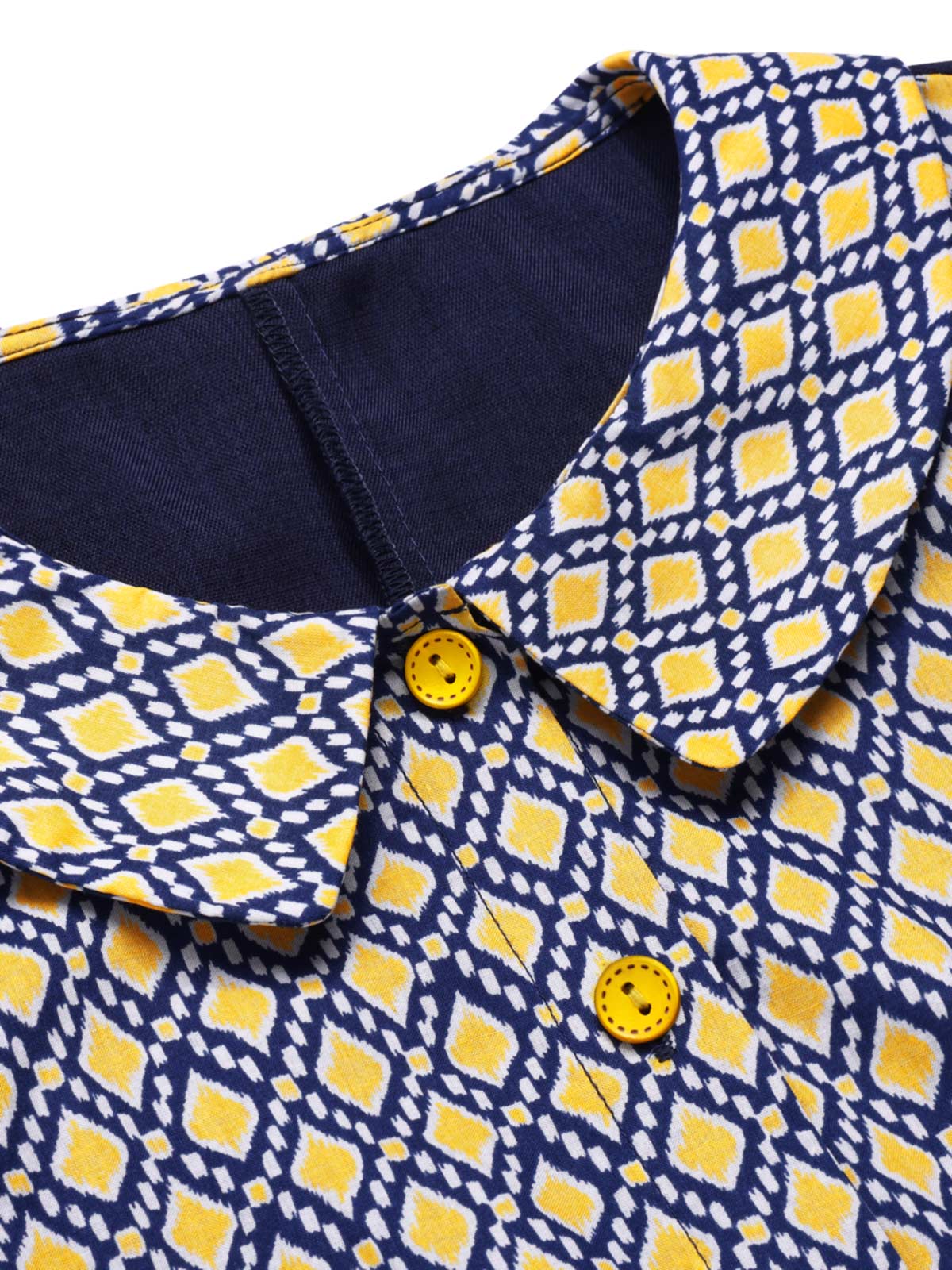 Blue 1960s Peter Pan Collar Diamond-Print Dress