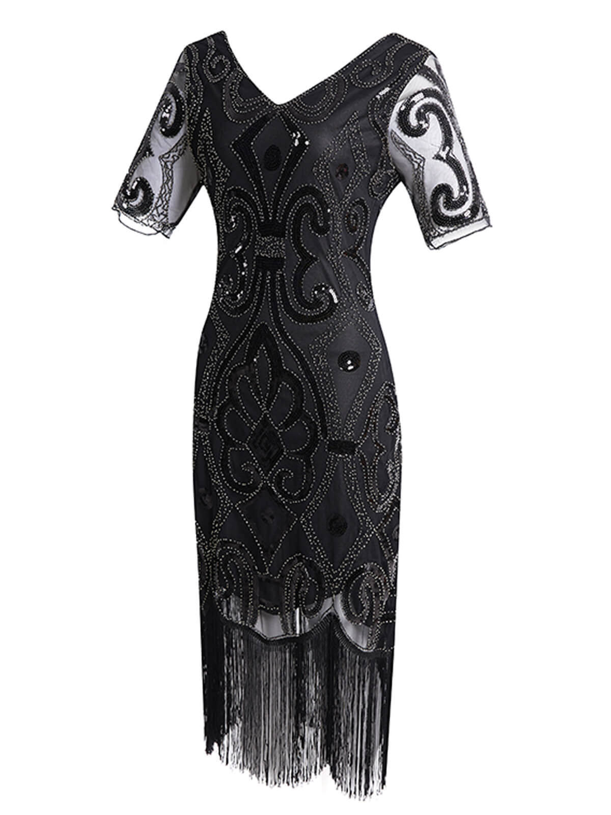 Silver 1920s Sequin Fringe Gatsby Dress