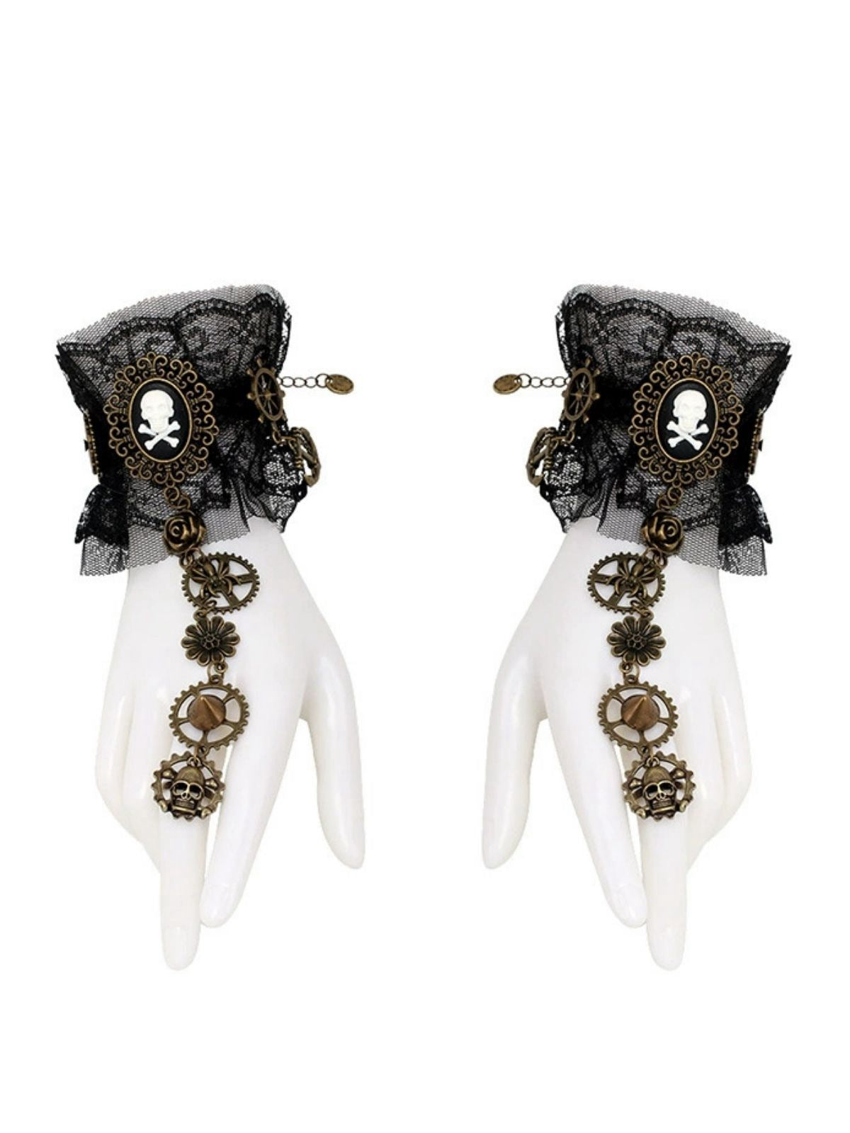 Black Vintage Gothic Punk Lace Bracelet with Ring