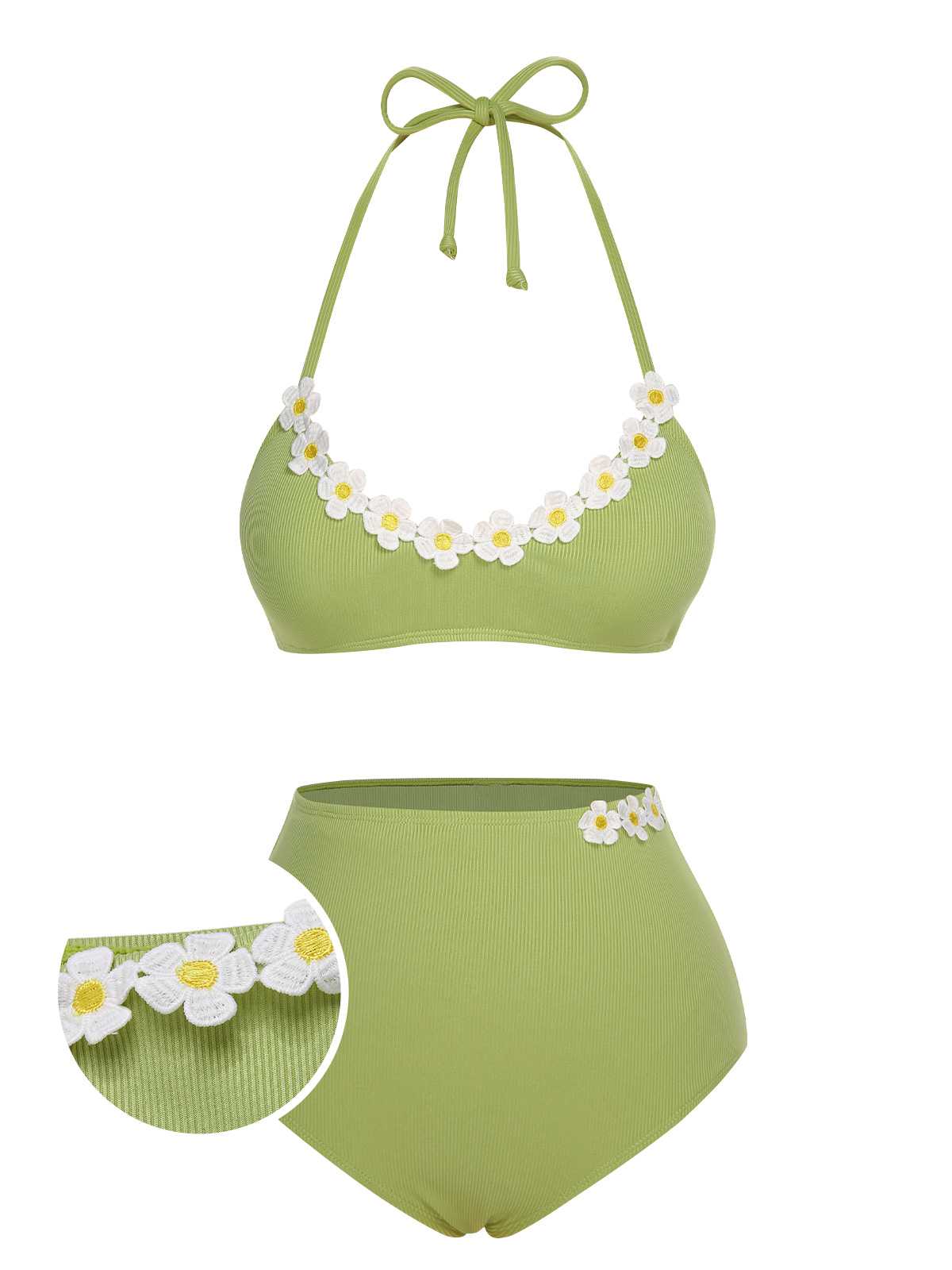 Light Green 1960s Halter Knit Daisy Swimsuit (60% off)