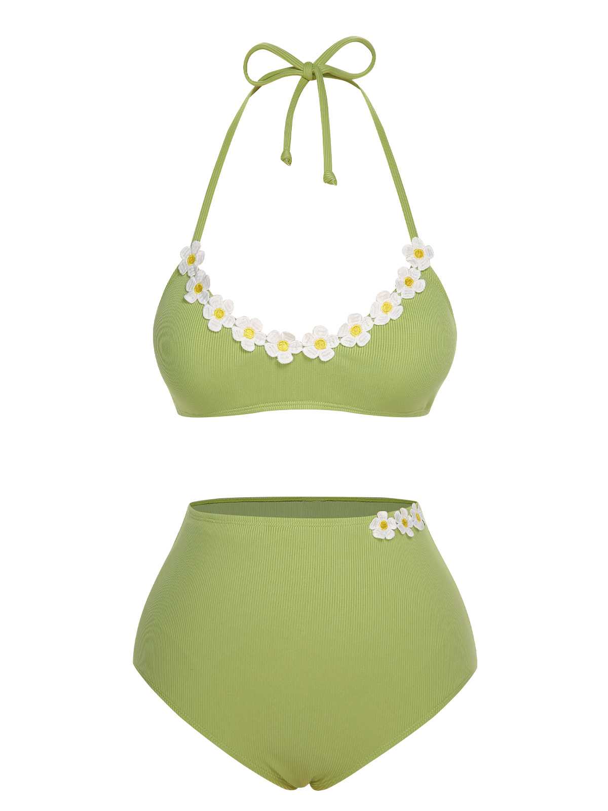 Light Green 1960s Halter Knit Daisy Swimsuit (60% off)