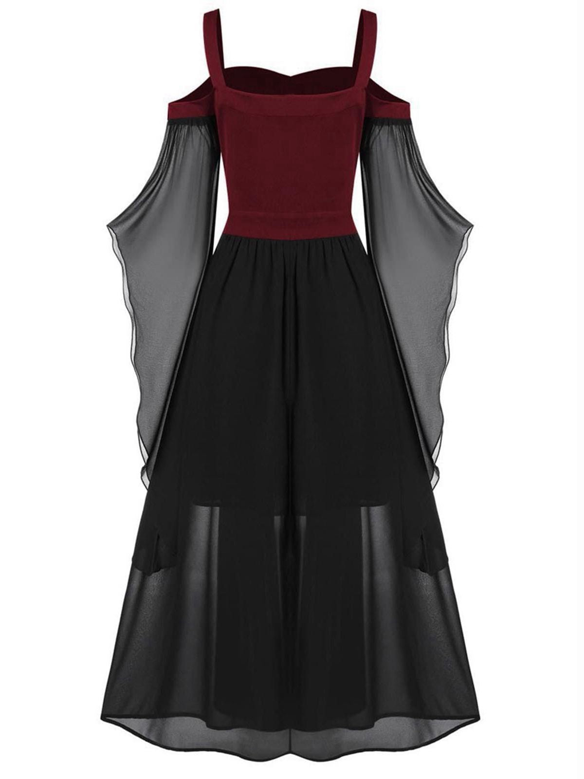 1950s Halloween Witch Transparent Sleeves Strap Dress