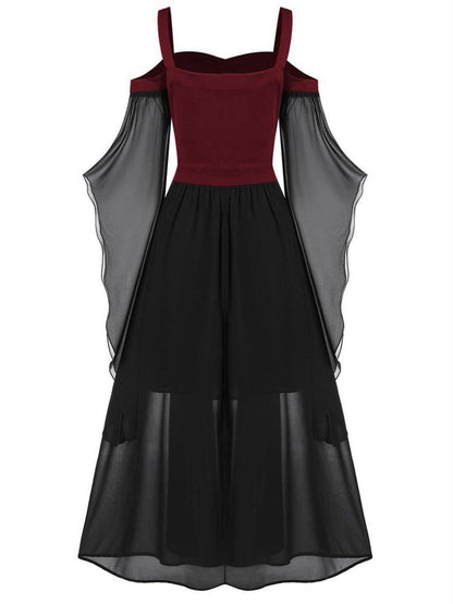 1950s Halloween Witch Transparent Sleeves Strap Dress