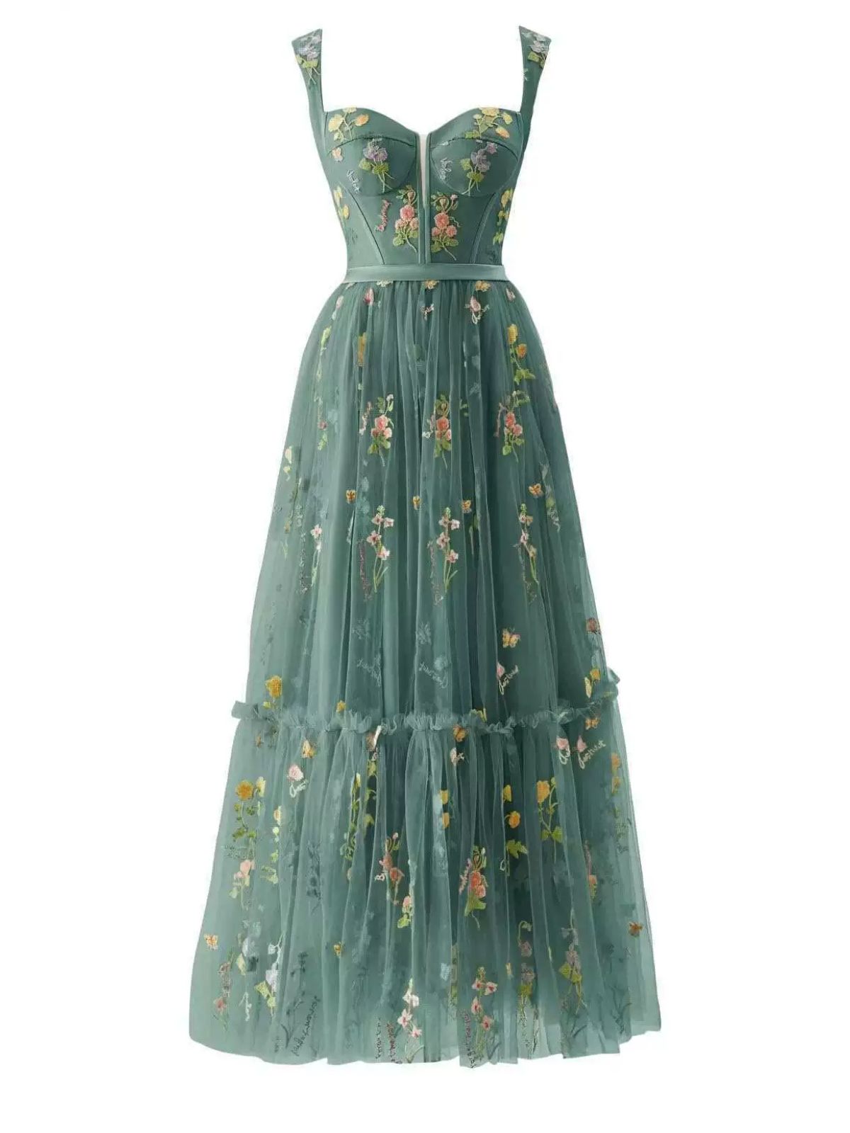 [Plus Size] 1930s Floral Mesh Boned Lace-Up Dress