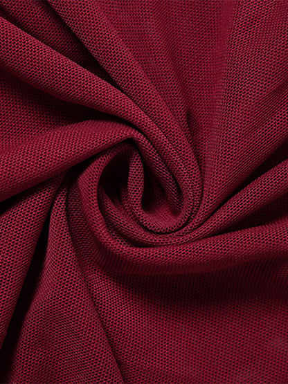 Wine Red 1970s Sheer Mesh Ruffle Maxi Dress