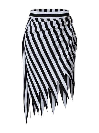 Black&White 1960s Striped Skirt With Headscarf