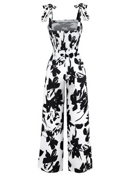 White 1930s Floral Lace-Up Jumpsuit