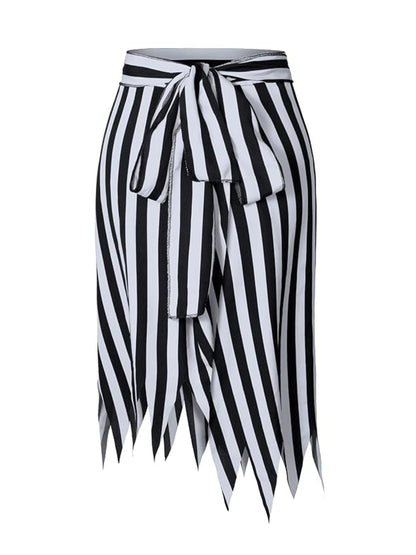 Black&White 1960s Striped Skirt With Headscarf