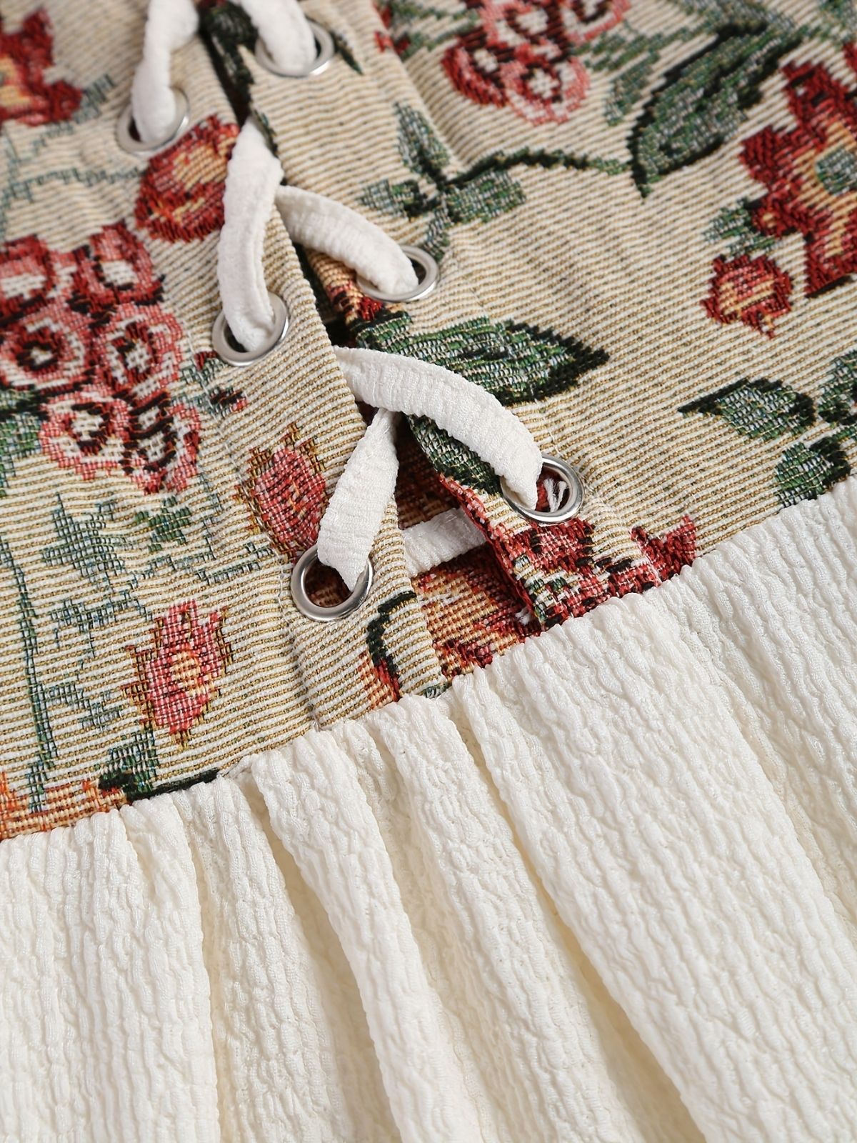 [Plus Size] Beige 1940s Floral Ruffle Sleeve Patchwork Dress