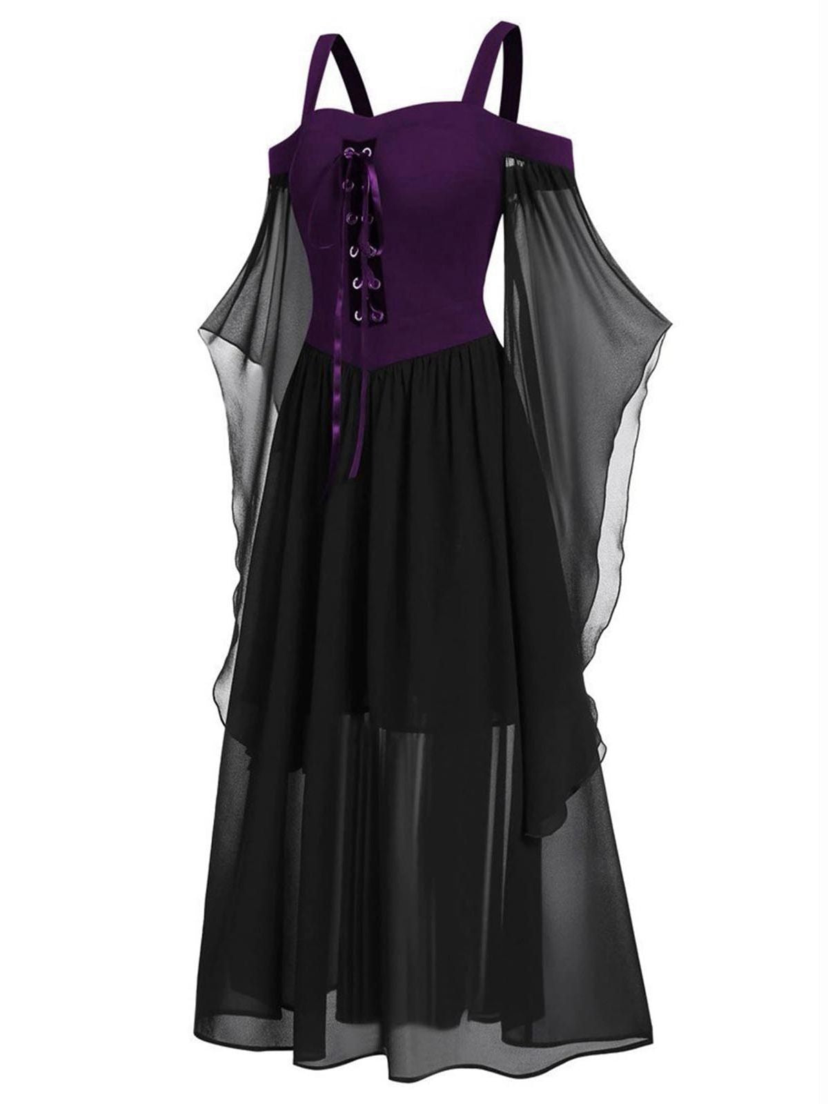 1950s Halloween Witch Transparent Sleeves Strap Dress