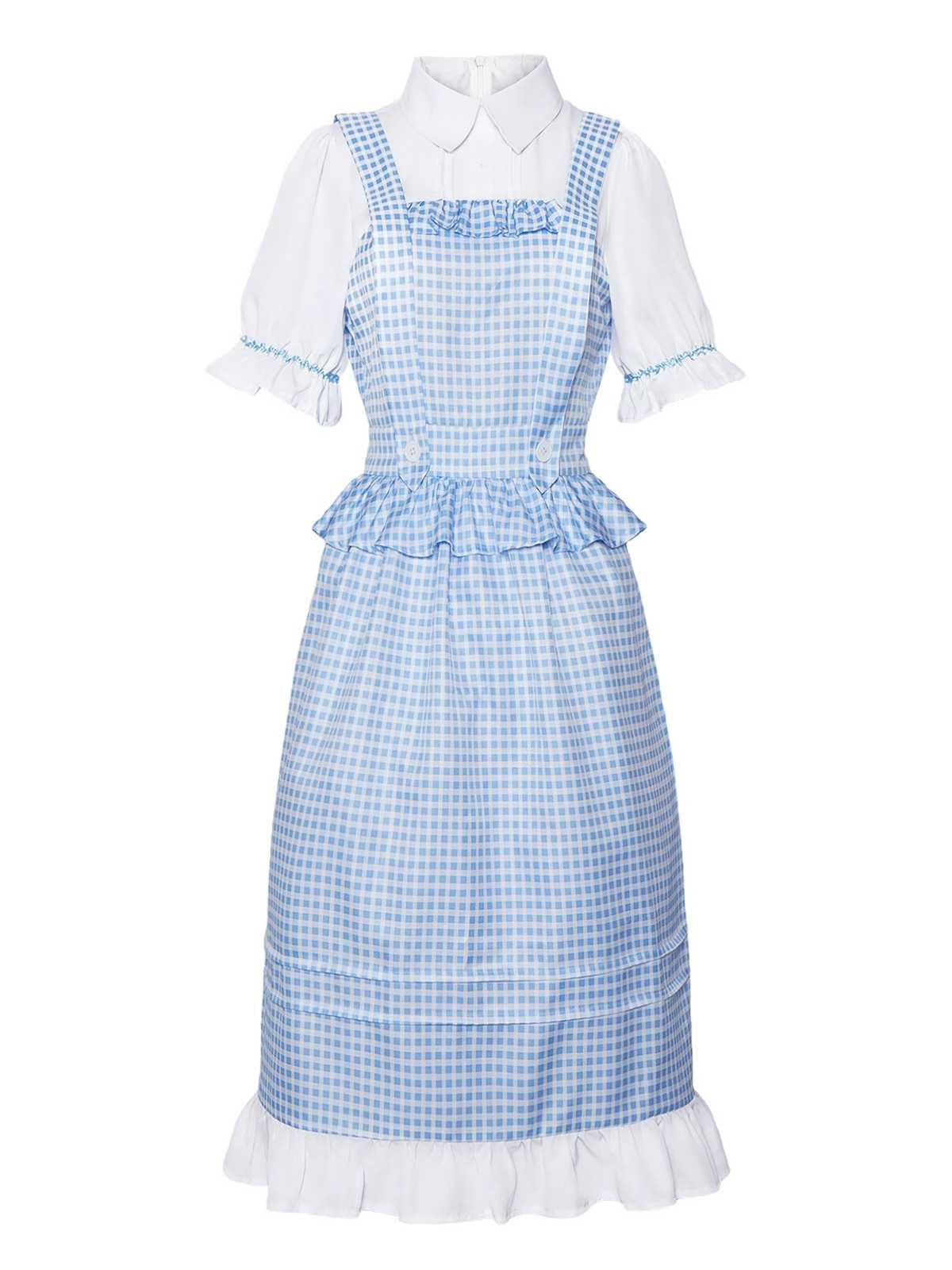 Blue 1970s Gingham Ruffle Puff Sleeve Costume Dress