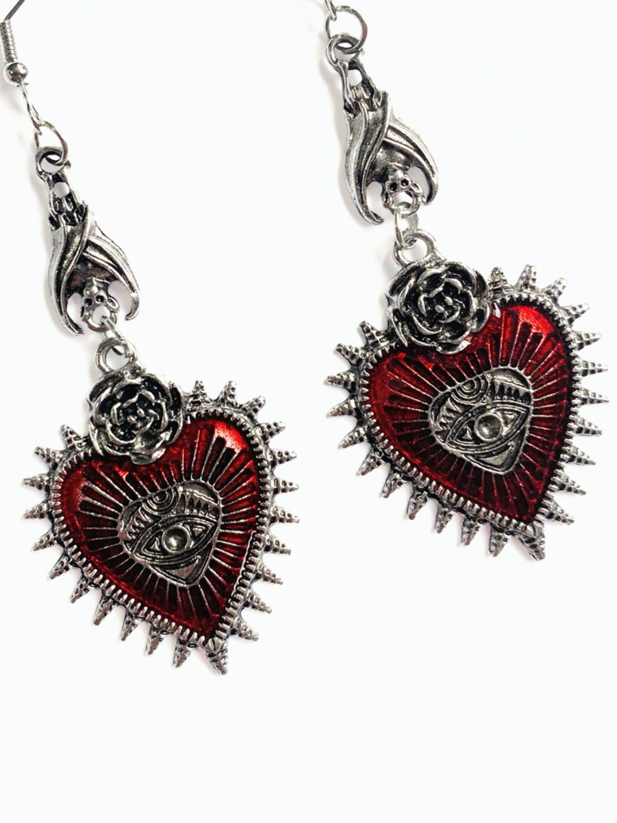Gothic Rose Heart Eye Earrings