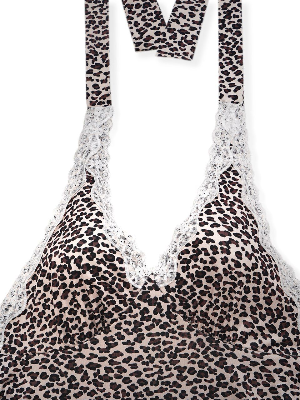 1960s Leopard Print Lace Trim Halter Nightgown