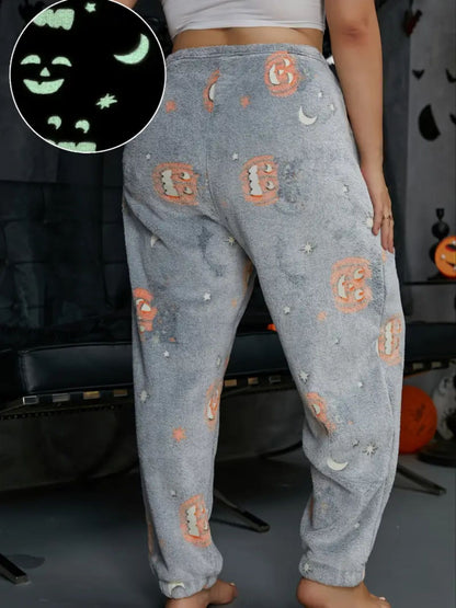 1970s Halloween Glowing Pumpkin Ghost Pajama Pants
