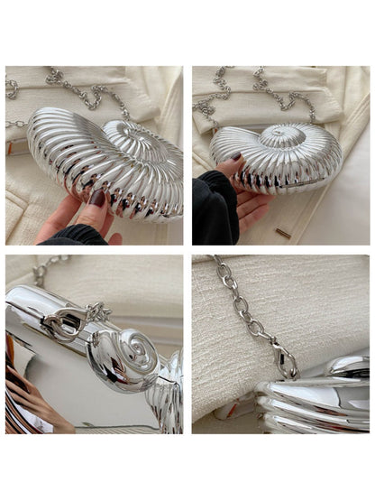 Metallic Seashell Clutch Chain Bag