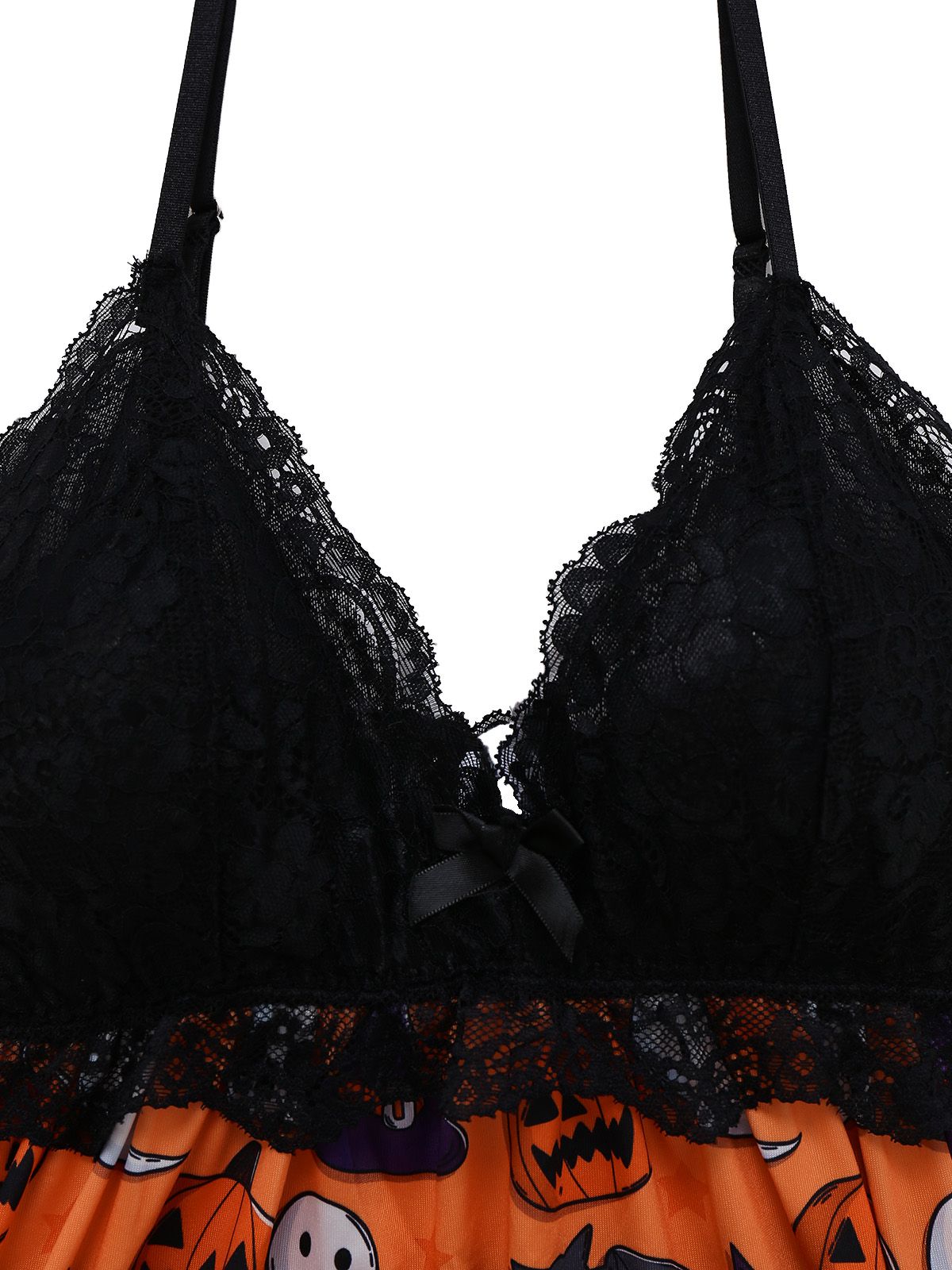 1960s Halloween Print Lace Patchwork Sleepwear