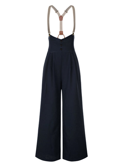[Pre-Sale] Dark Blue 1950s Button Suspender Pants