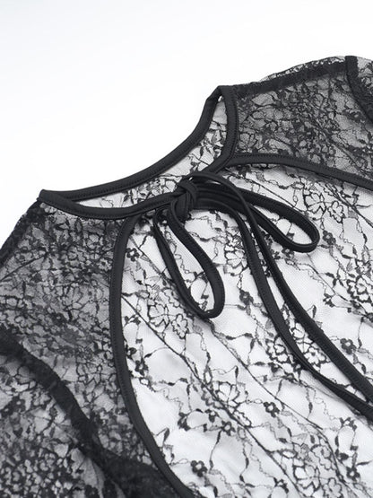 2PCS Black 1960s Lace Cover-Up & Puffy Dress