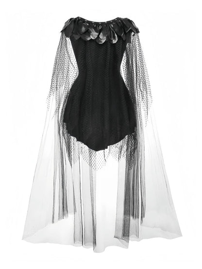 Black 1980s Devil Bat Punk Style Mesh Dress