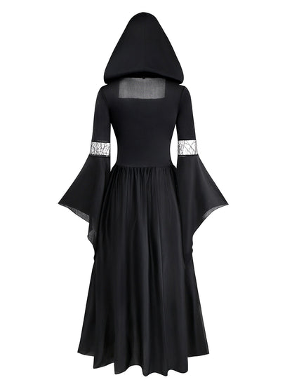 Black & Blue 1930s Witch Lace-Up Hooded Dress