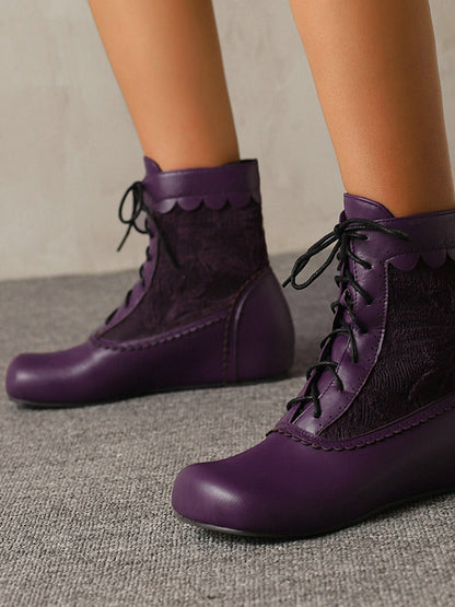 Vintage Embroidered Lace-Up Inner Heel Boots