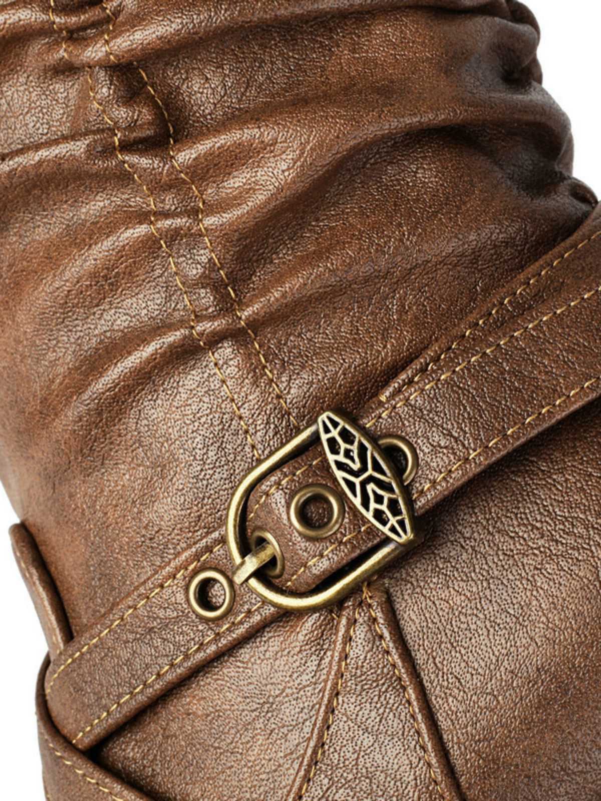 Vintage Solid Buckle Ruched Chunky Heels Boots