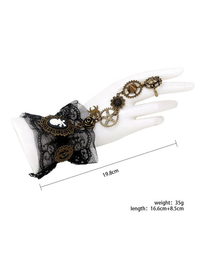 Black Vintage Gothic Punk Lace Bracelet with Ring
