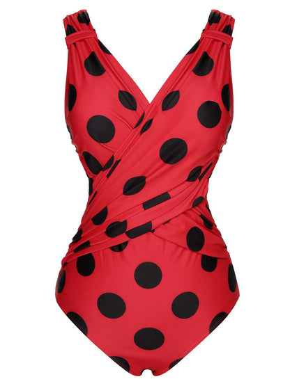 Red 1950s Polka Dots One-Piece Swimsuit