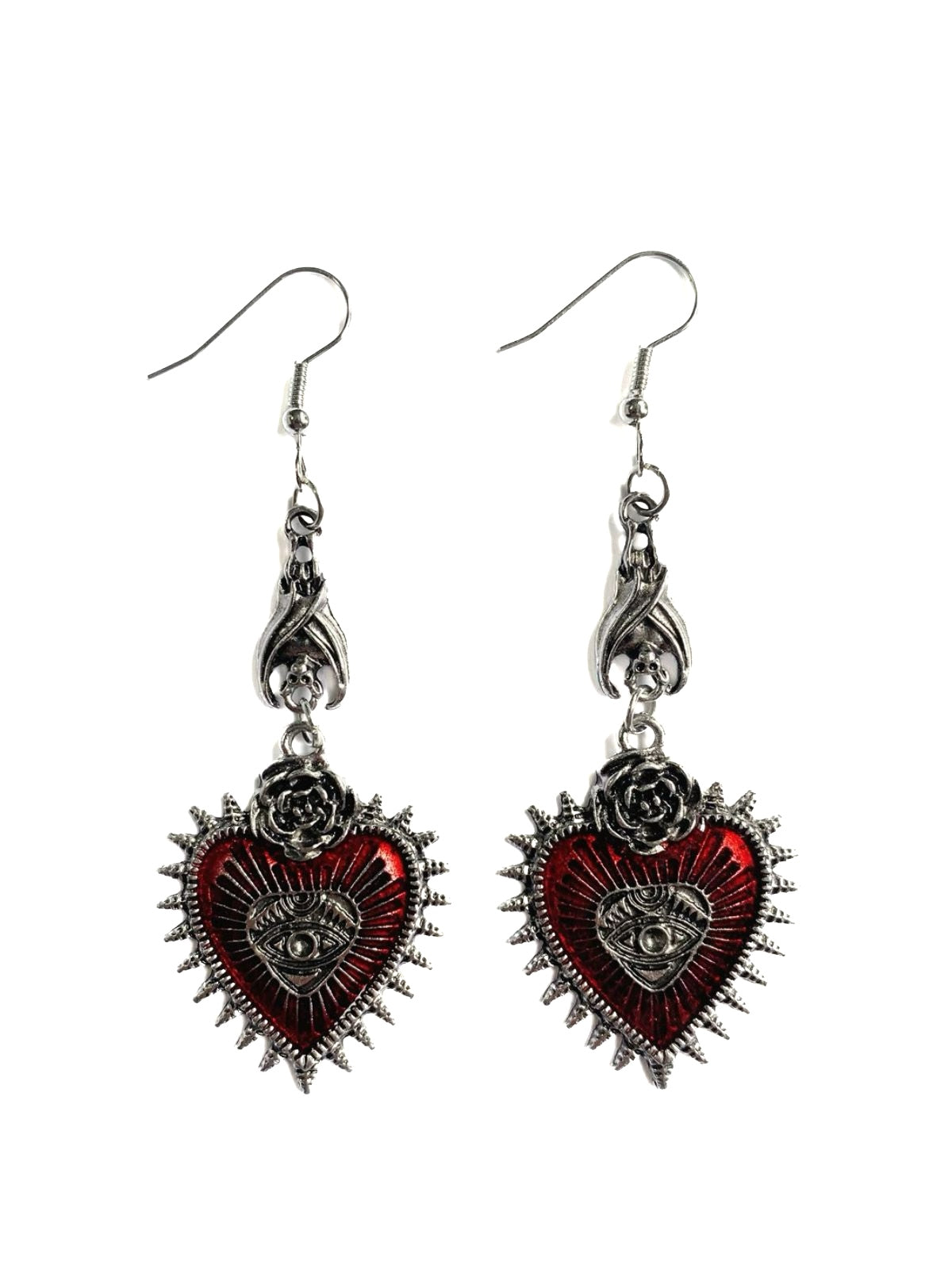 Gothic Rose Heart Eye Earrings