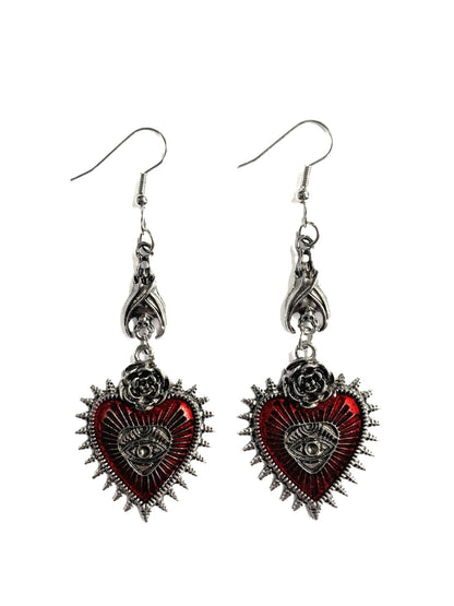 Gothic Rose Heart Eye Earrings