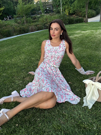 Pink 1950s Ditsy Floral Smocked Dress